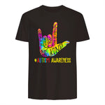 Be Kind ASL Love Sign Language Hand Autism Awareness Tie Dye in Dark Chocolate - back view