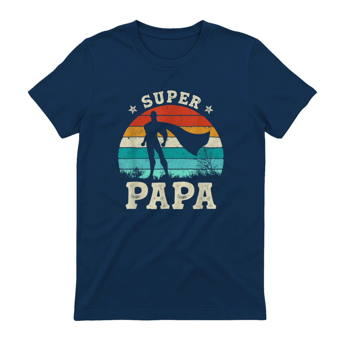 Fête des Pères Meilleur Père Humour Retro Super Papa Parfait in Navy - back view