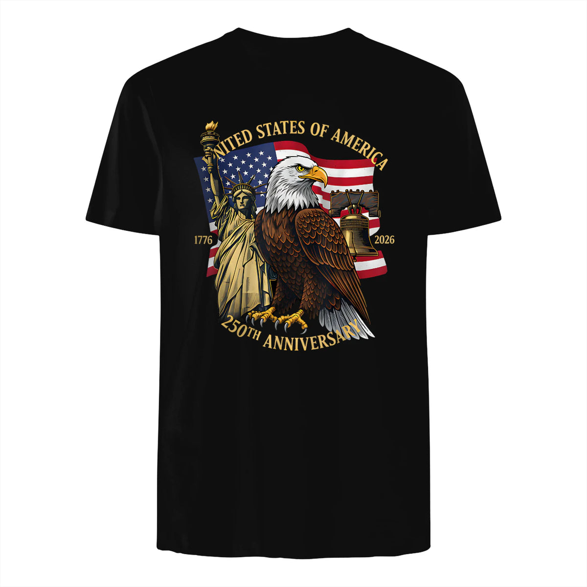 Patriotic Eagle Liberty Bell Anniversary T-Shirt in Black - back view