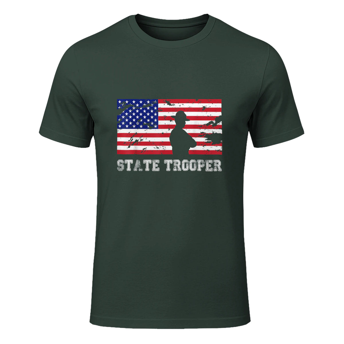 State Trooper USA Flag T-Shirt Gift T-Shirt in Forest Green - front view