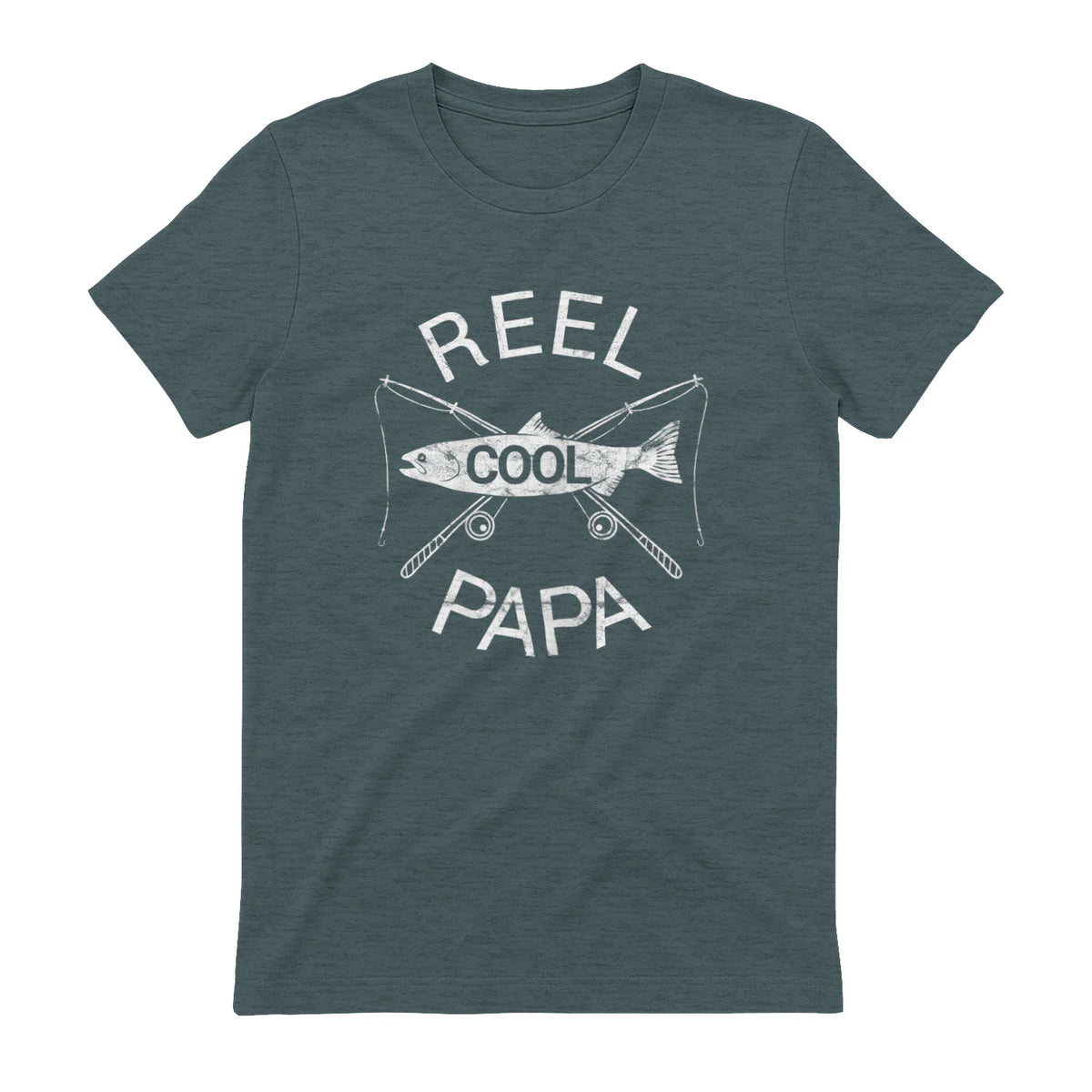 Funny Fishing Reel Cool Papa Dad Joke T-Shirt in Dark Heather - back view