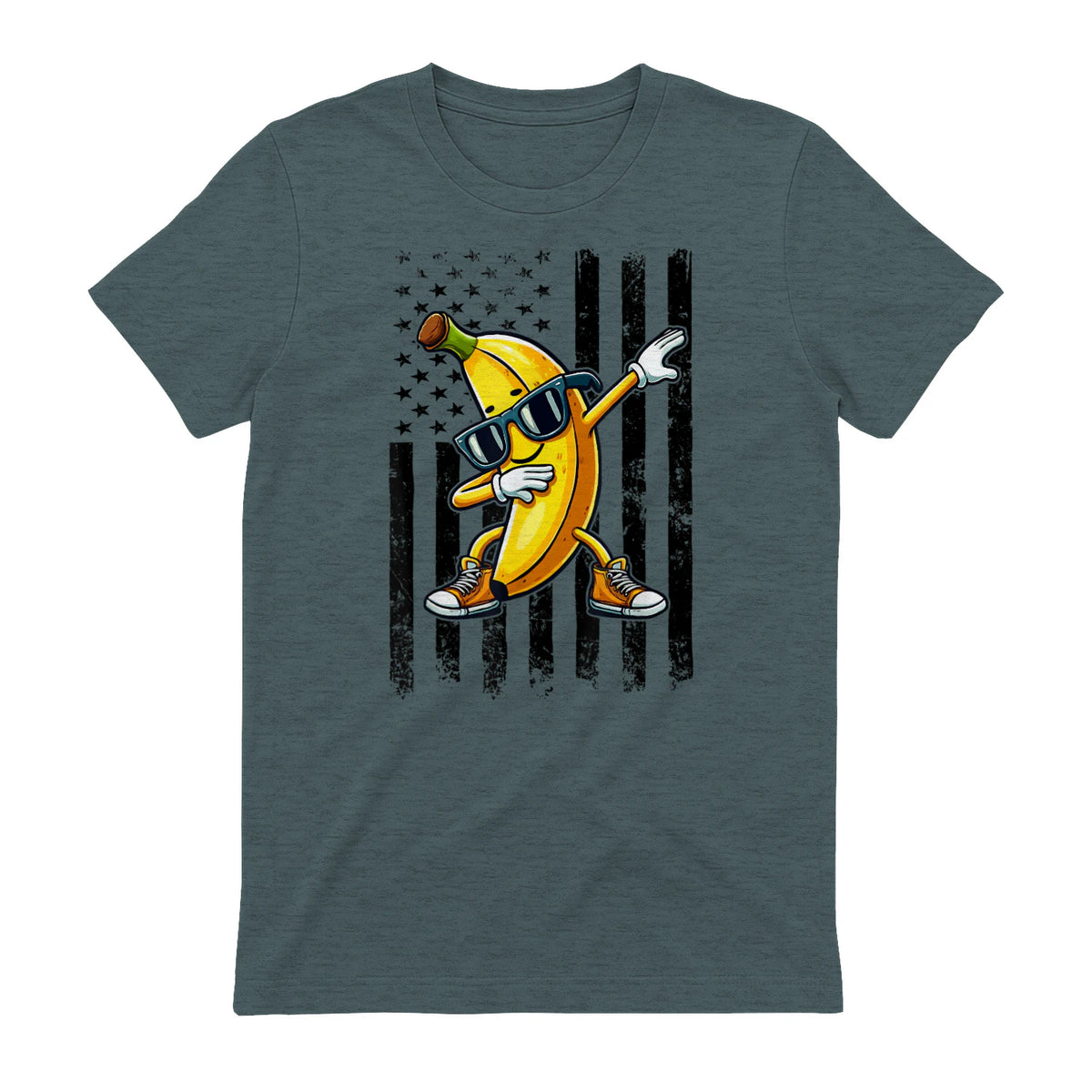 Dabbing Banana Retro American Flag Banana Lover Boys Kids T-Shirt in Dark Heather - back view