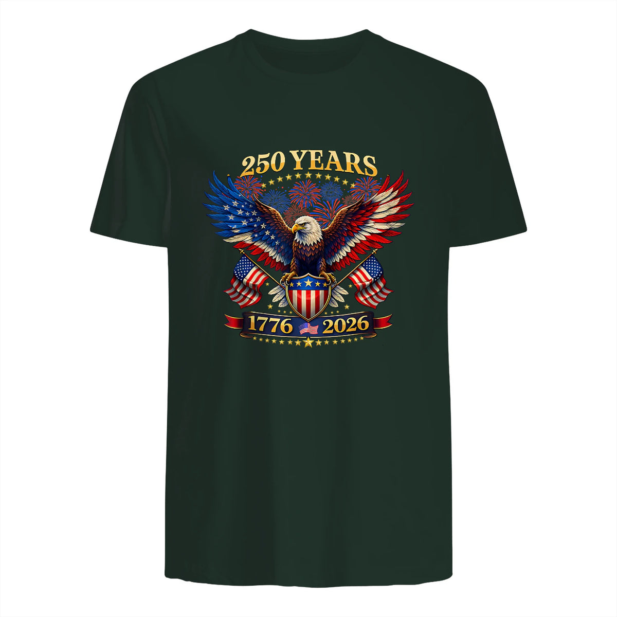 American Independence Day Anniversary T-Shirt in Forest Green - back view