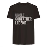 Funny Uncle Godparent Hero Message Uncle Godfather Legend For A Favorite Uncle Family Baptism T-Shirt - Black, Sm in Dark Chocolate - back view