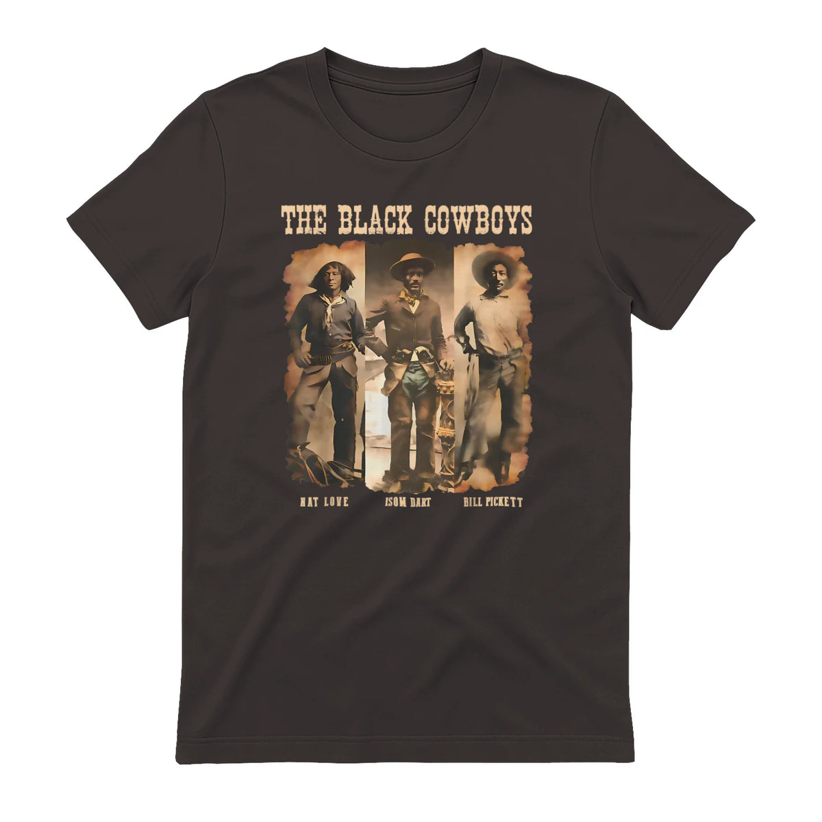 Black Cowboy Western Rodeo Melanin Black History Texas Men T-Shirt in Dark Chocolate - back view
