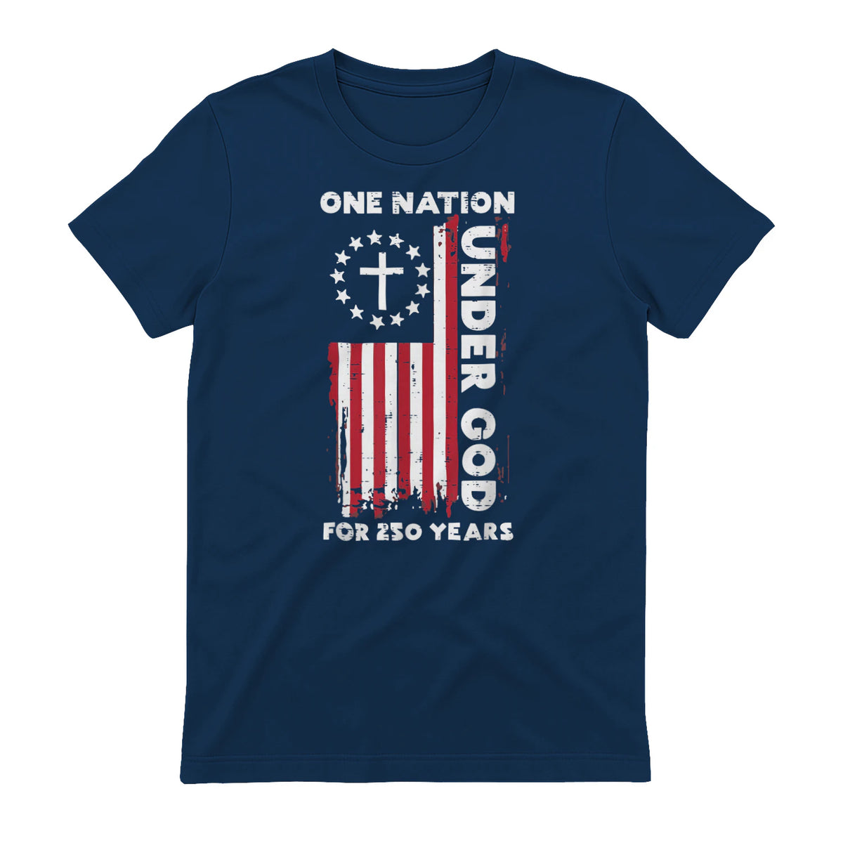 Christian American Flag Anniversary T-Shirt in Navy - back view