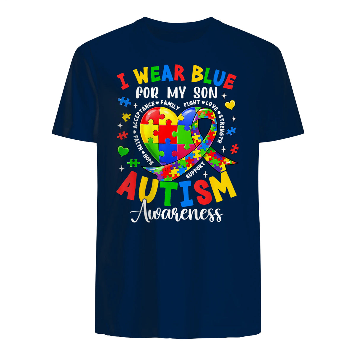 I Wear Blue for My Son Autism Awareness for Women Autism Mom in Navy - back view