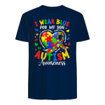I Wear Blue for My Son Autism Awareness for Women Autism Mom in Navy - back view