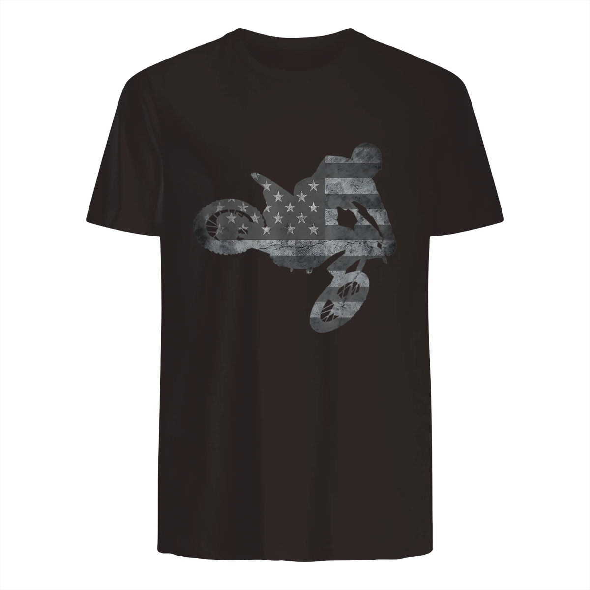 Dirt Bike American Flag T-Shirt Motocross Enduro Shirt T-Shirt in Dark Chocolate - back view