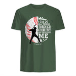 Philippians Four Thirteen Baseball Player Graphic with Bible Verse T-Shirt in Military Green - back view
