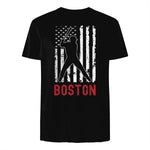Boston Massachusetts American Flag Baseball Weathered T-Shirt in Black - back view