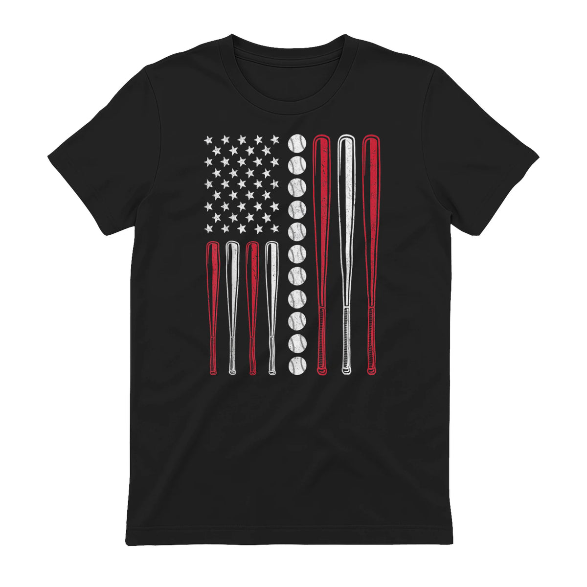 Patriotic Baseball Fourth of July USA Flag T-Shirt in Black - back view