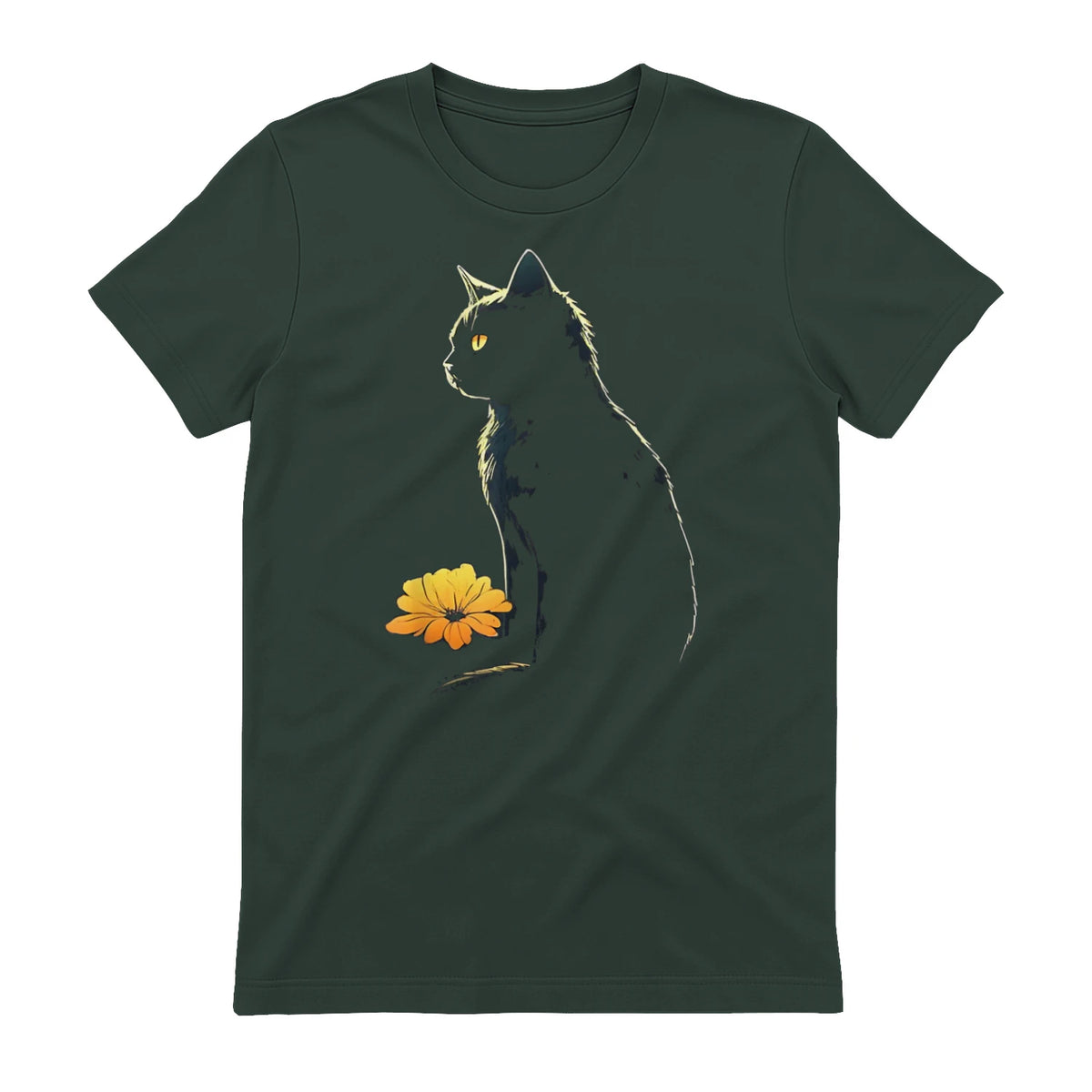 Cat Artwork - Flowers Art Cat Motif Animal Cat T-Shirt in Forest Green - back view