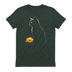 Cat Artwork - Flowers Art Cat Motif Animal Cat T-Shirt in Forest Green - back view