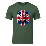 Union Jack UK Flag Lion Face Great Britain Union Jack Flag in Military Green - front view
