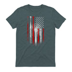 Vintage Baseball American Flag T-Shirt, Classic Fit Black Tee for Dad and Mom in Dark Heather - back view