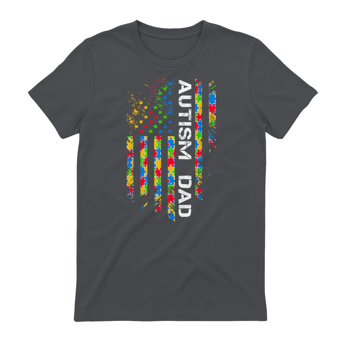Autism Dad Awareness American Flag USA in Charcoal - back view