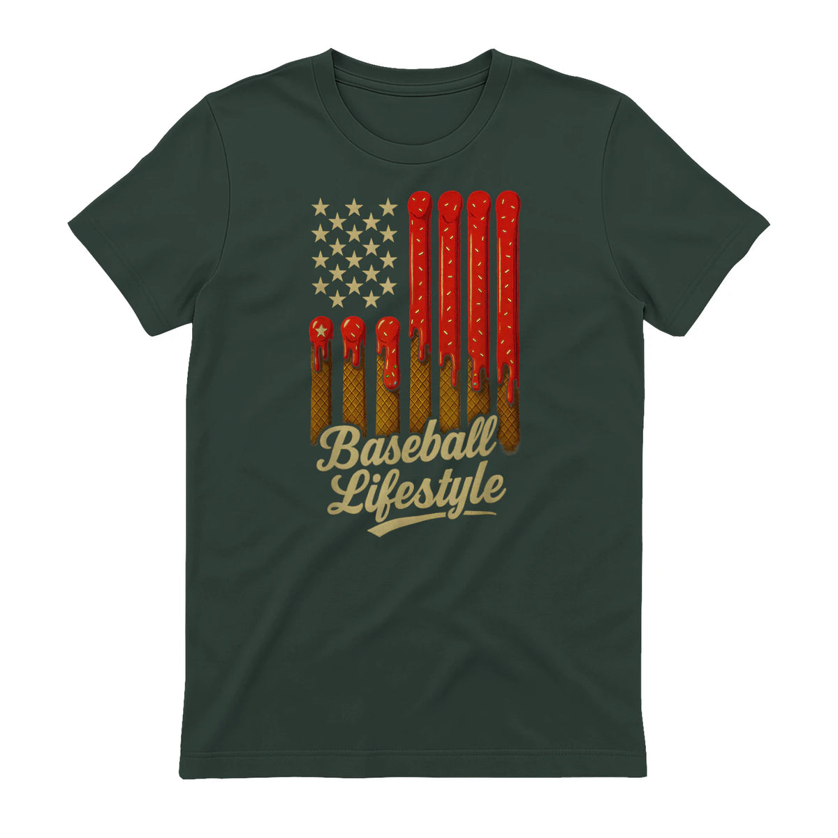 Baseball Lifestyle Apparel Youth Baseball Drip Ice Cream T-Shirt in Forest Green - back view