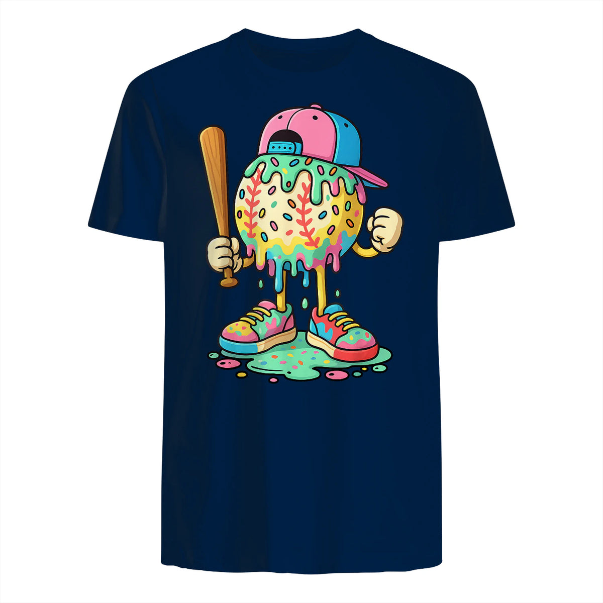 Baseball Drip for Boys Ice Cream Drip Baseball Sport T-Shirt in Navy - back view