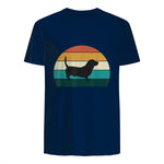 Basset Hound rétro Amant Vintage Sunset Dog & Puppy in Navy - back view