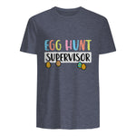 Easter Egg Hunt Supervisor Funny Mom Dad Men Women Kids T-Shirt in Heather Navy - back view