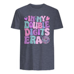 In My Double Digits Era Tenth Birthday Girl T-Shirt in Heather Navy - back view