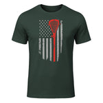 Vintage American Flag Lacrosse Youth Apparel, Boys Men USA T-Shirt in Forest Green - front view