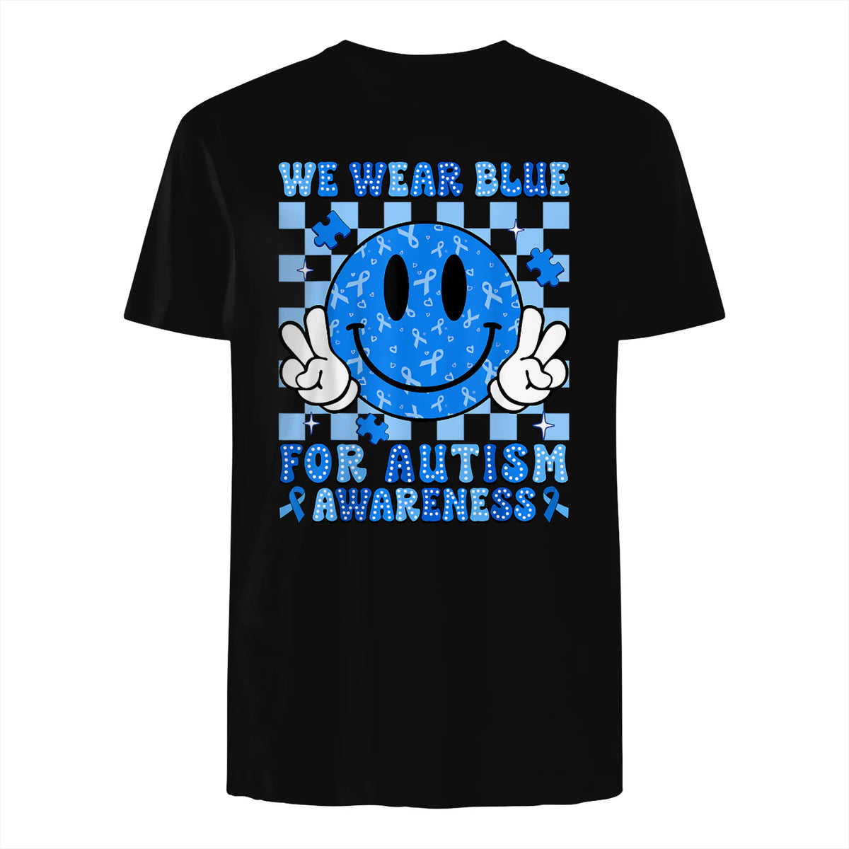 I Wear Blue for Autism Awareness T-Shirt in Black - back view