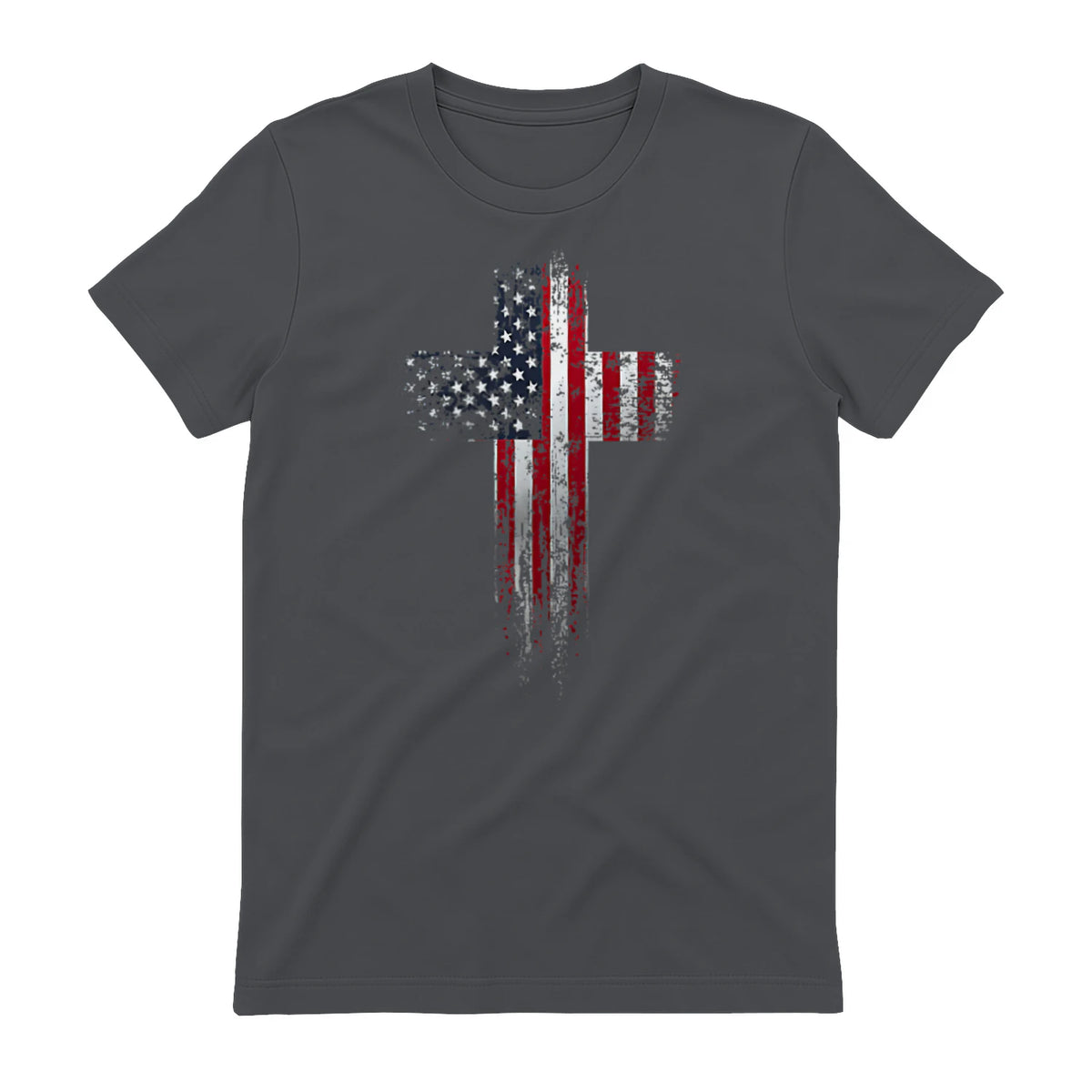 American USA Flag Christian Cross T-Shirt in Charcoal - back view
