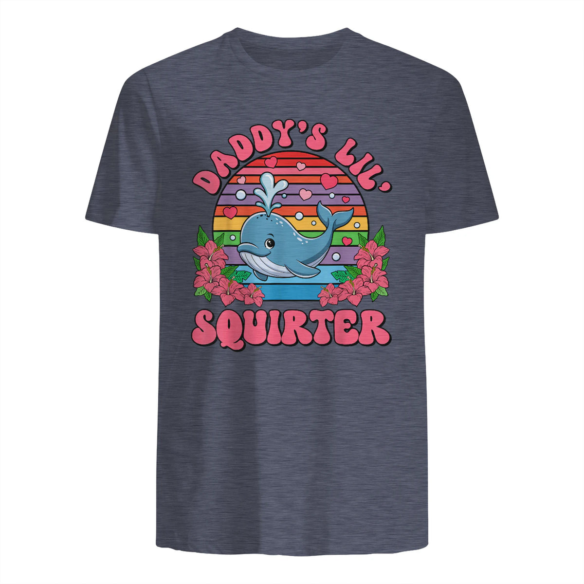 Daddy's Lil Squirter Joke T-Shirt in Heather Navy - back view