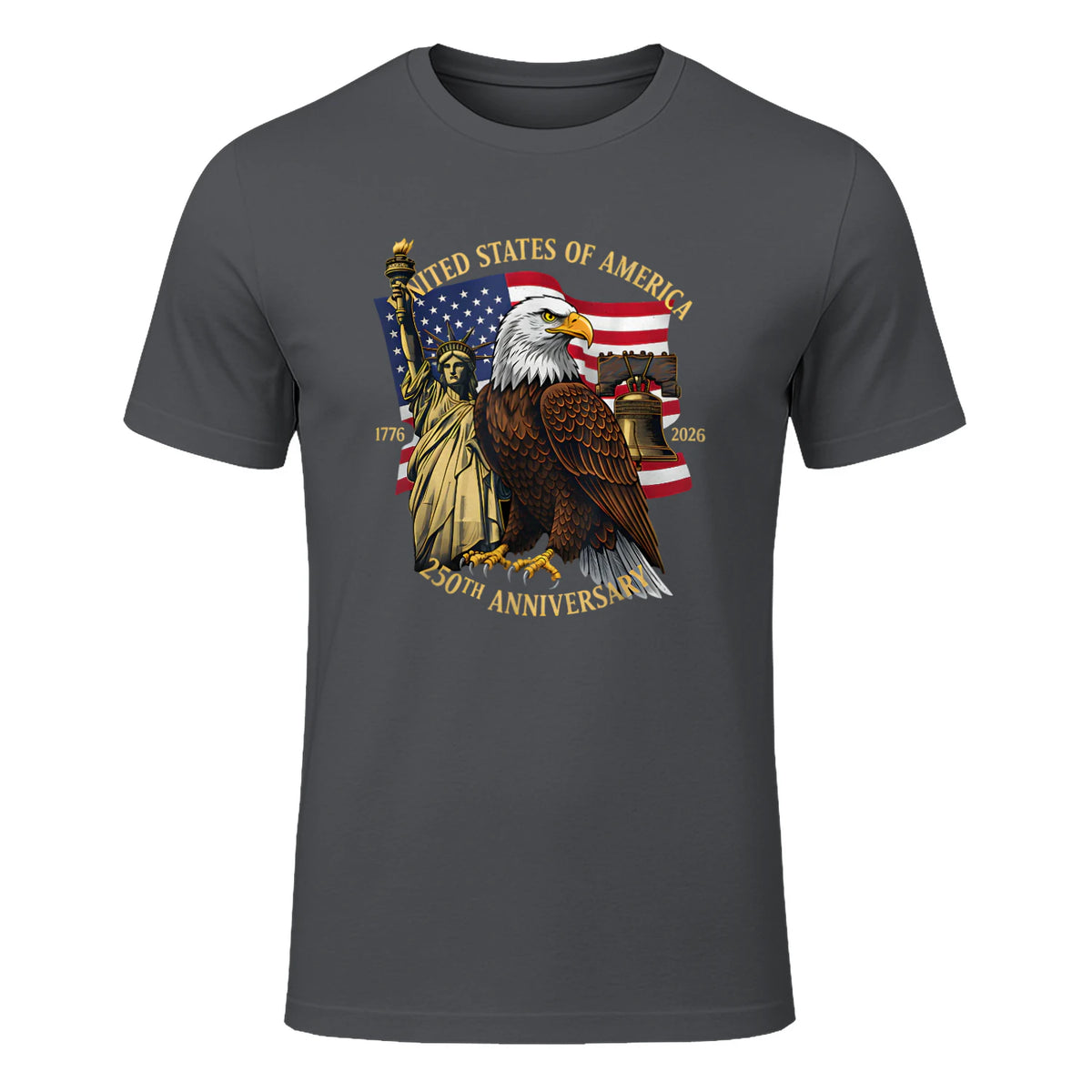 Patriotic Eagle Liberty Bell Anniversary T-Shirt in Charcoal - front view