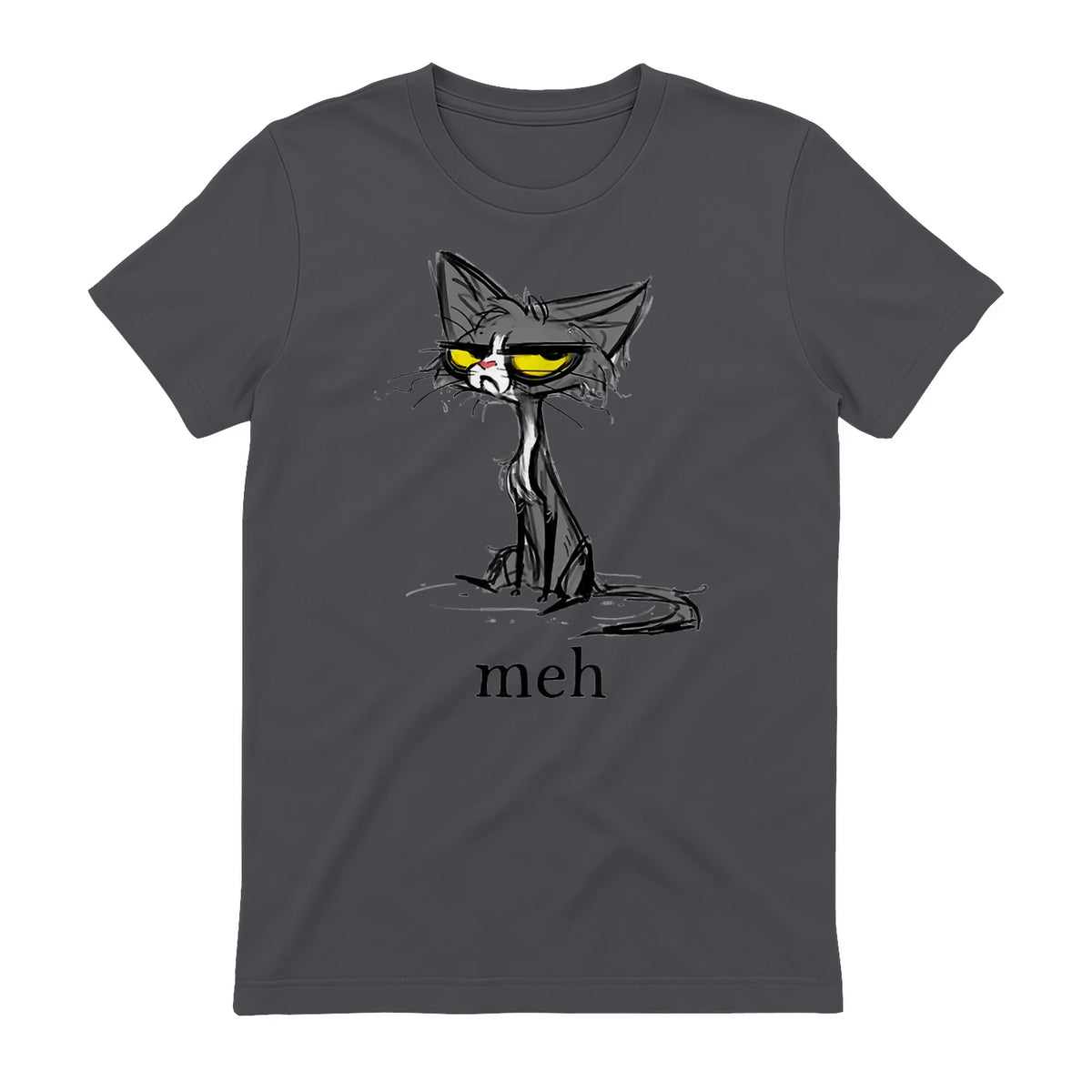Funny Meh Cat Gift for Cat Lovers in Charcoal - back view
