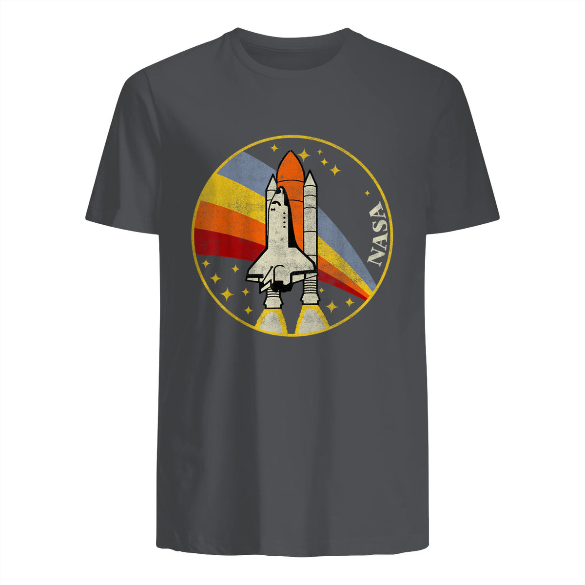 NASA Shuttle Launch Into Rainbow Premium Graphic T-Shirt T-Shirt UK in Charcoal - back view