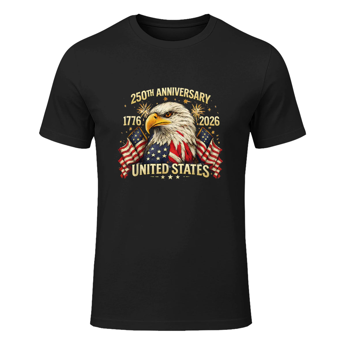 American Flag Anniversary T-Shirt in Black - front view