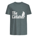 The Catfather Funny Cat Parody Fathers Day Gift Cat Father T-Shirt in Dark Heather - back view