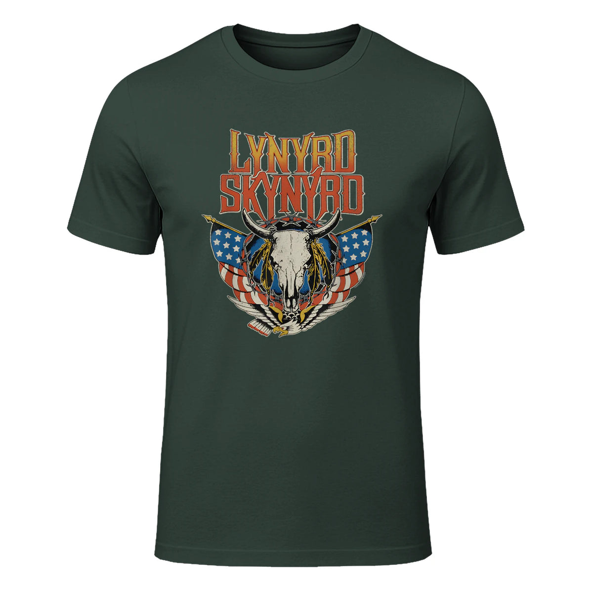 Lynyrd Skynyrd - Americana Steer Skull T-Shirt in Forest Green - front view