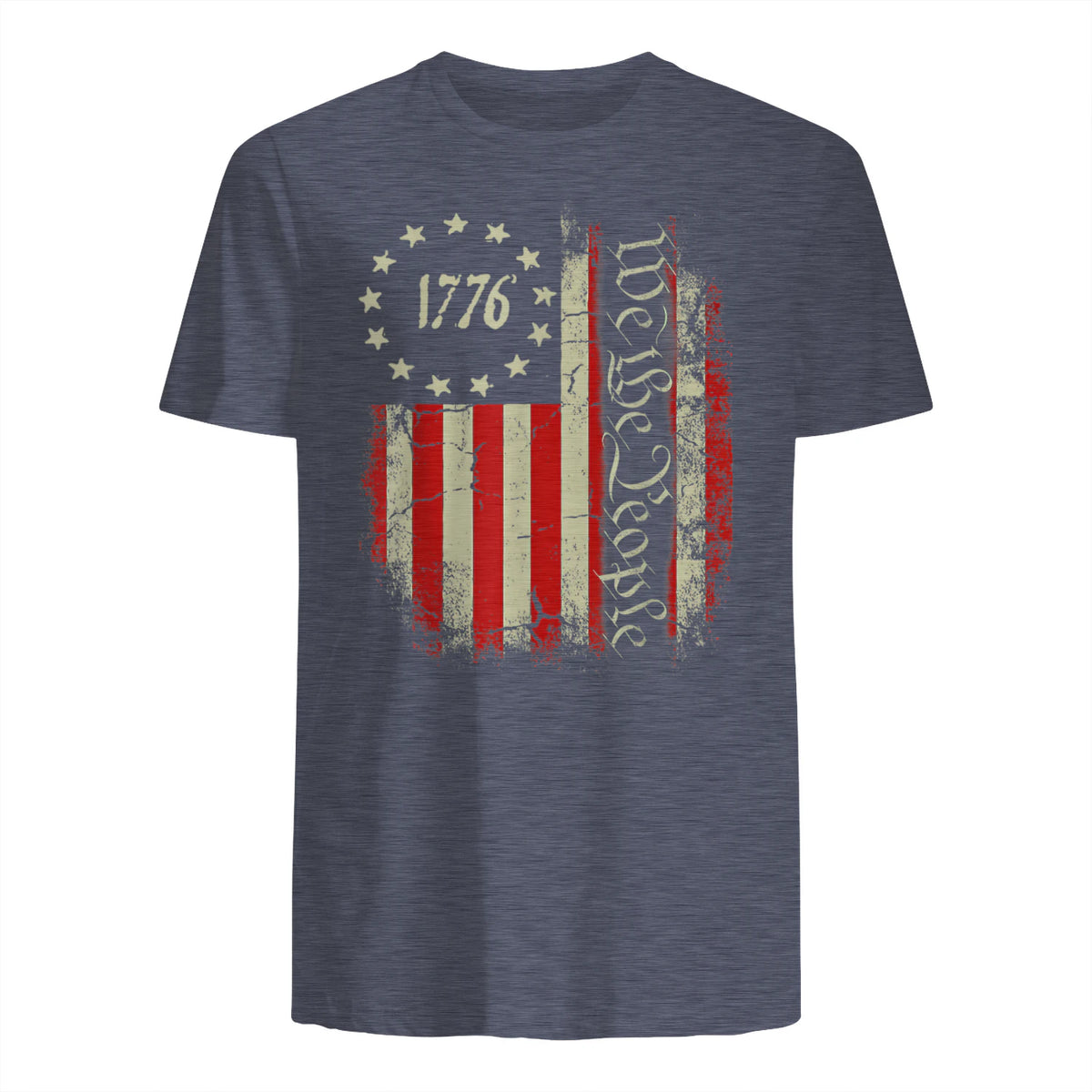 USA Patriotic Fourth of July America T-Shirt in Heather Navy - back view