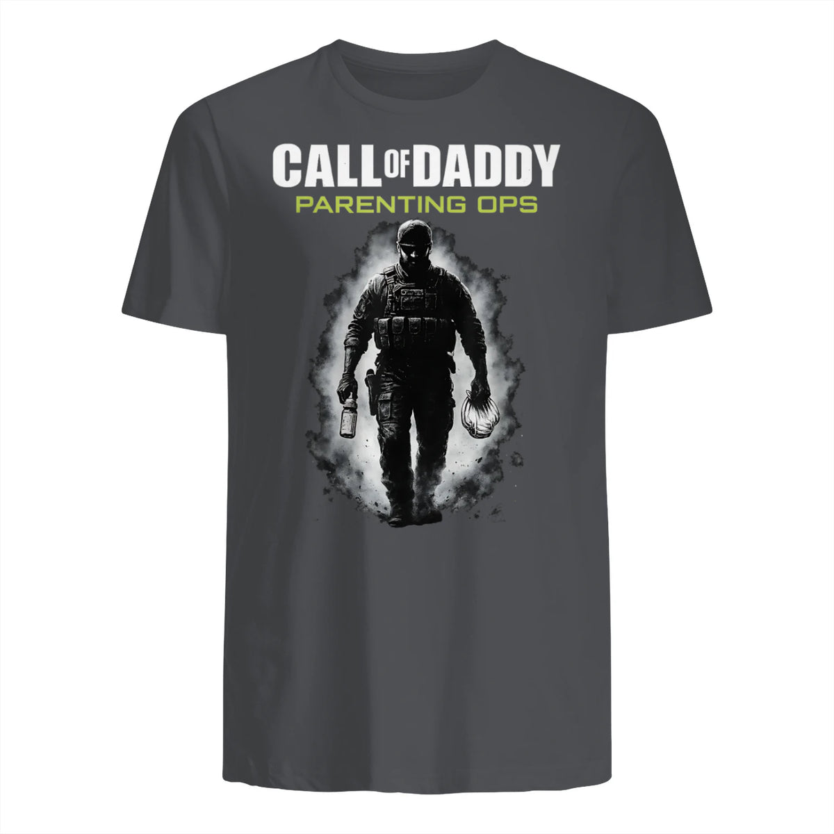 Call of Daddy Parenting Ops – Vatertag Great Dad Joke T-Shirt in Charcoal - back view