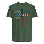 USA Flag Religious Quote Fourth of July Christian Faith T-Shirt in Military Green - back view