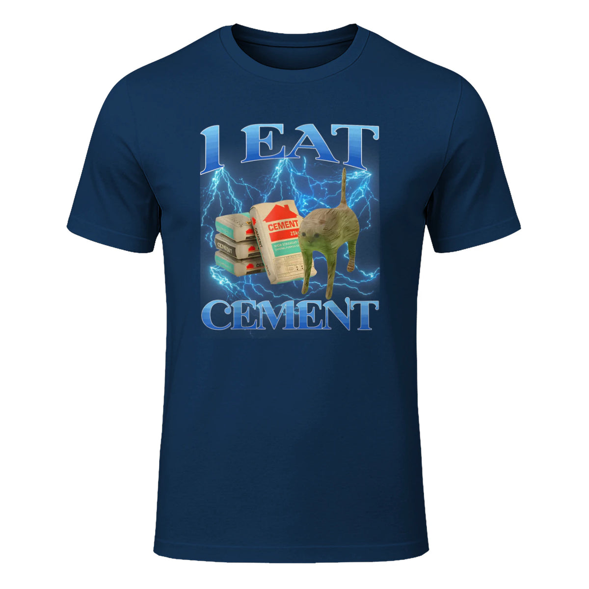 I Eat Cement Funny Cat Meme Internet Memes Funny Memes Gen-Z T-Shirt in Navy - front view