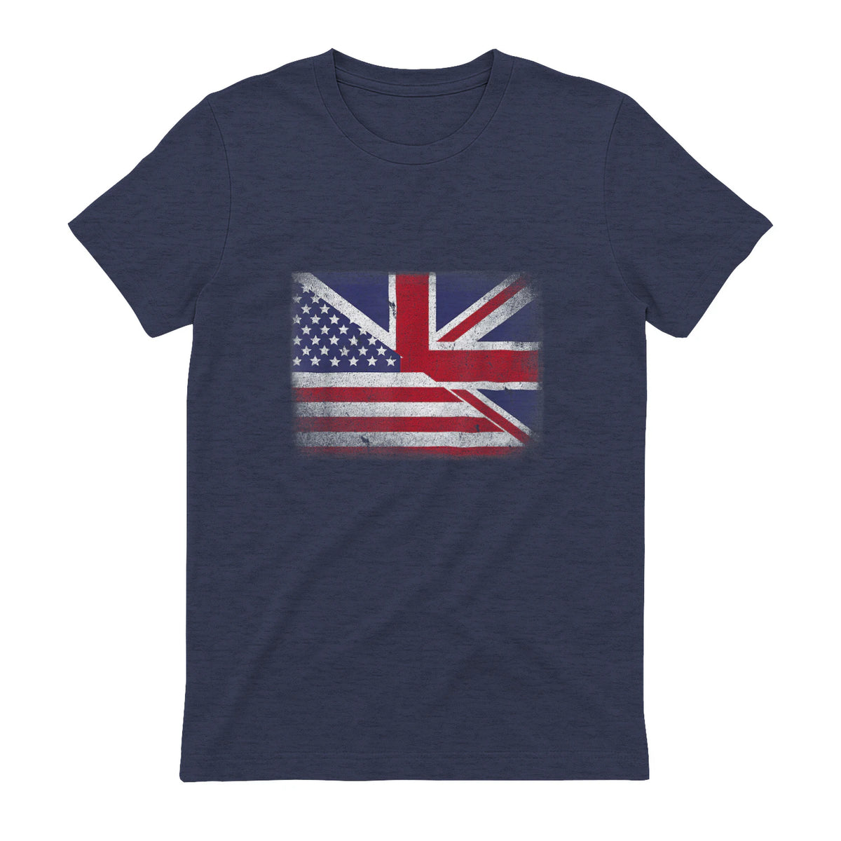 Vintage Half American Half British Flag Great Britain USA T-Shirt in Heather Navy - back view