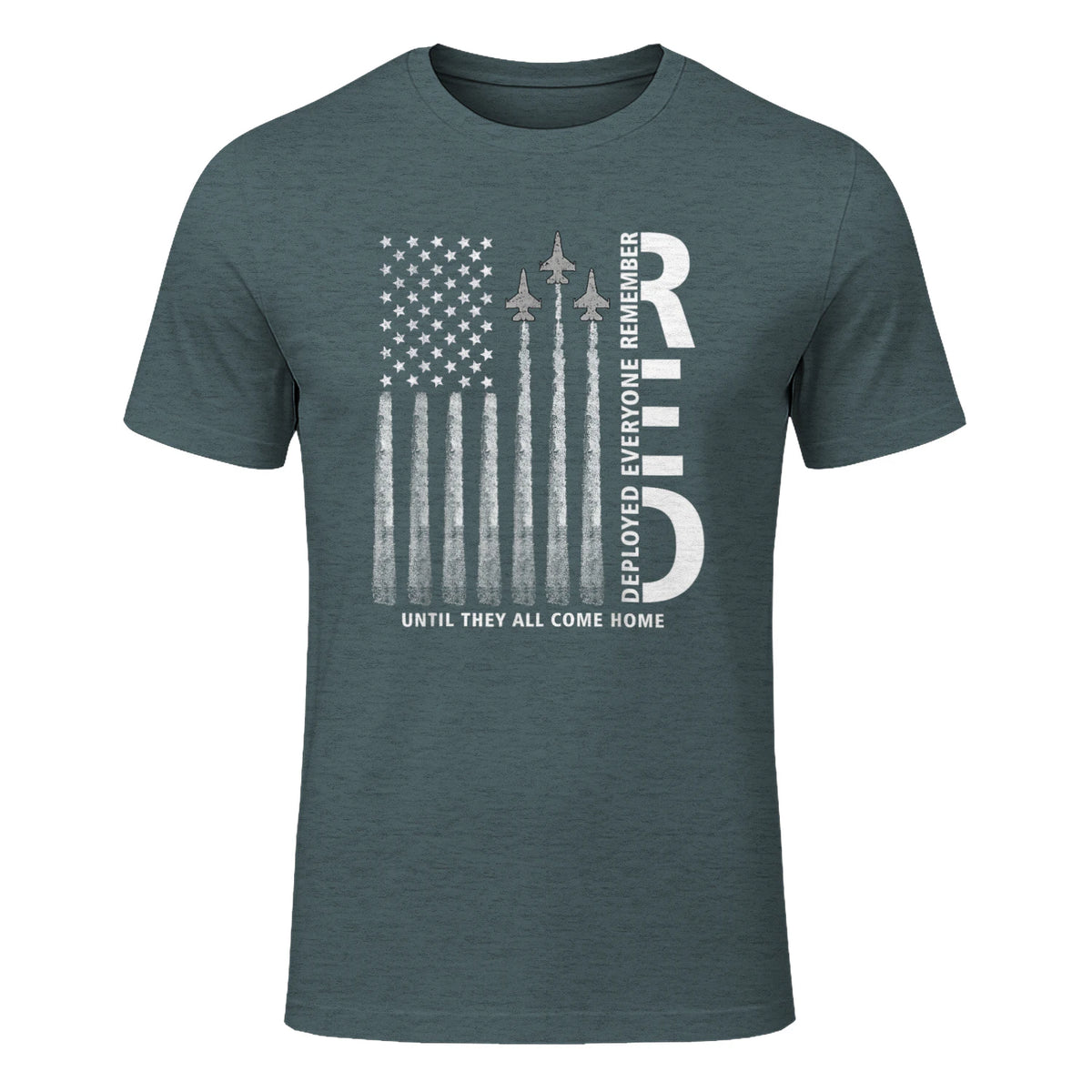 Remember Everyone Deployed RED Friday Military American Flag T-Shirt in Dark Heather - front view
