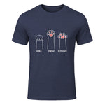 Introvert Cat Animal Rescue Pet Lover Apparel Rock Paper Scissors Hand Game Cute Paw Funny Cat T-Shirt in Heather Navy - front view