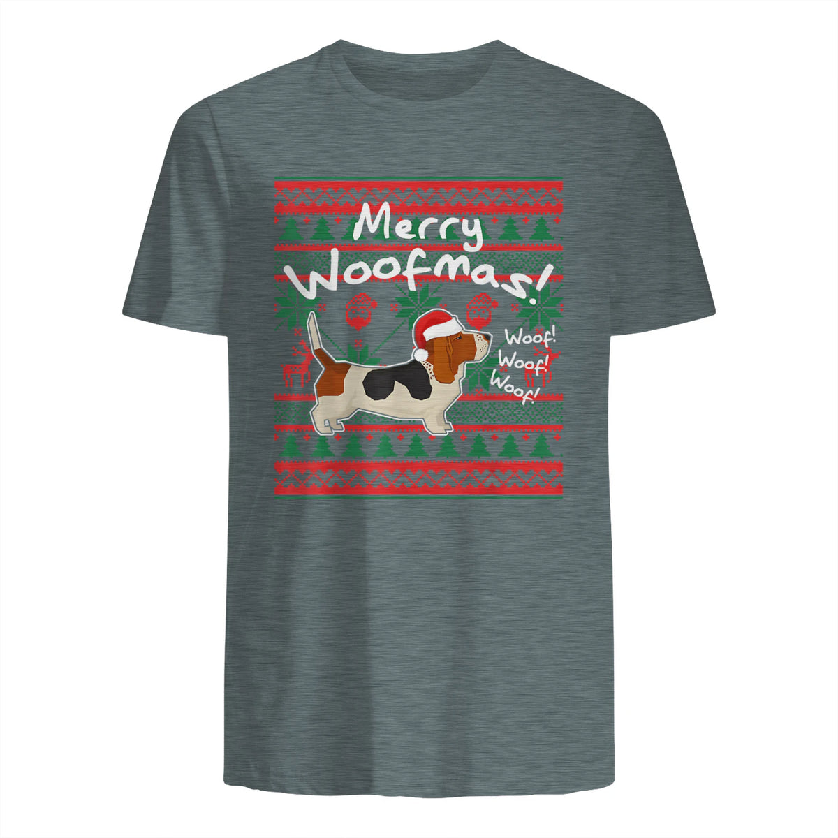 Basset Hound Chemise de Noël Merry Woofmas Père Noël Chien in Dark Heather - back view