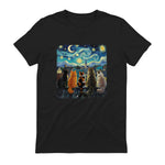 Funny Cat Starry Night Van Gogh Cats Rooftop Scene Feline T-Shirt in Black - back view