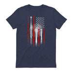 Vintage Baseball American Flag T-Shirt, Classic Fit Black Tee for Dad and Mom in Heather Navy - back view