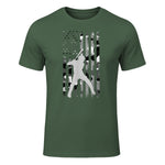 Baseball Player American Flag USA Camo Patriotic Graphic T-Shirt in Military Green - front view