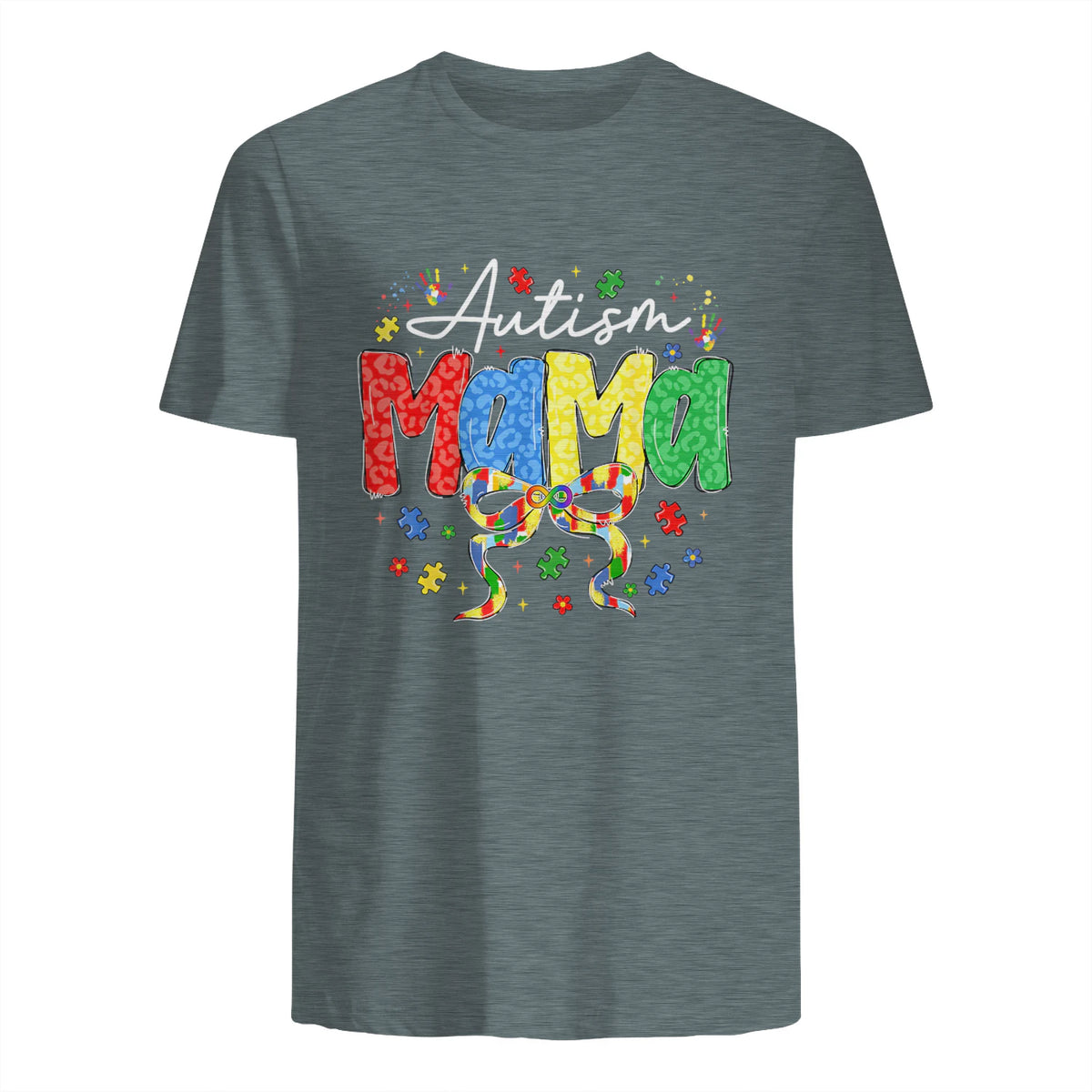 Proud Autism Mama Mom Awareness Gifts for Moms in Dark Heather - back view