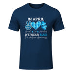 In April We Wear Blue Autism Awareness T-Shirt in Navy - front view