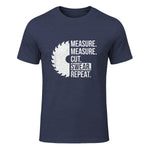 Funny Dad Shirt Measure Cut Swear Handyman Father Day Tshirt in Heather Navy - front view
